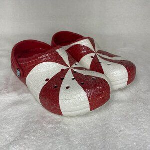 Crocs- Toddler Peppermint Swirl Red White Glitter Lined Holiday Clog C13